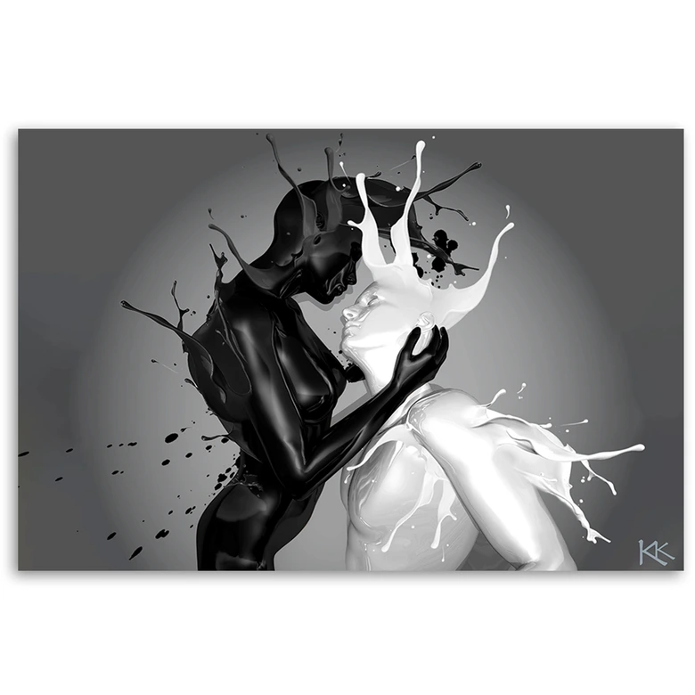 Tableau sur toile, Amour de couple abstrait café et lait 