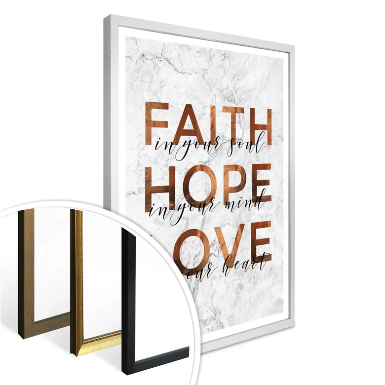 Poster Kupferoptik - Faith Hope Love 