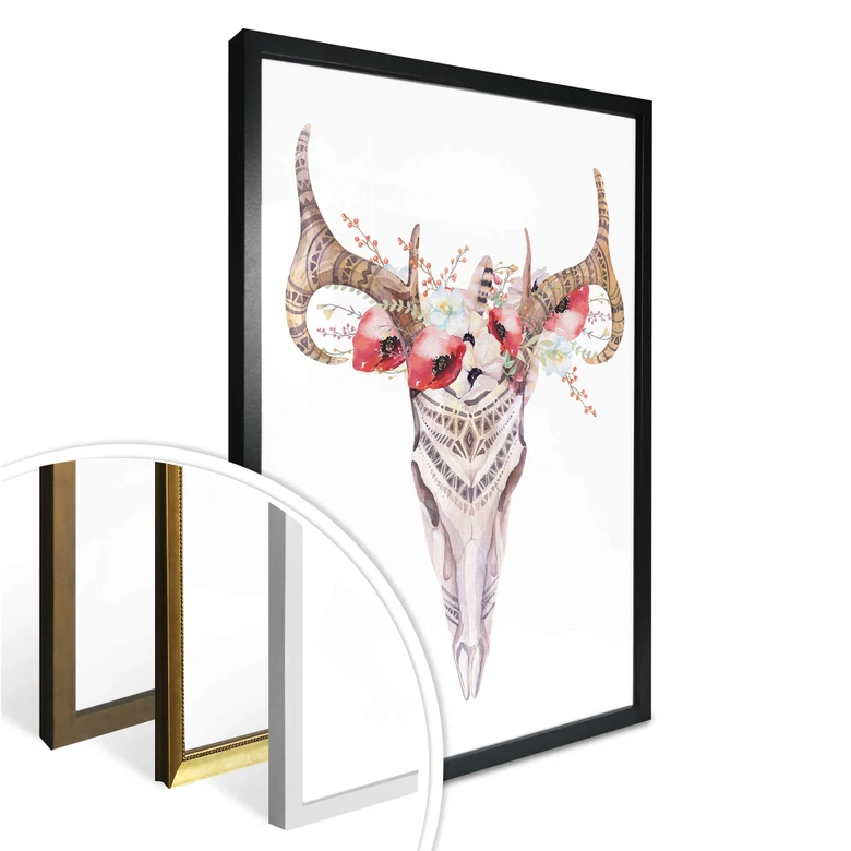 Poster Kvilis - Boho Skull Rote Blumen 