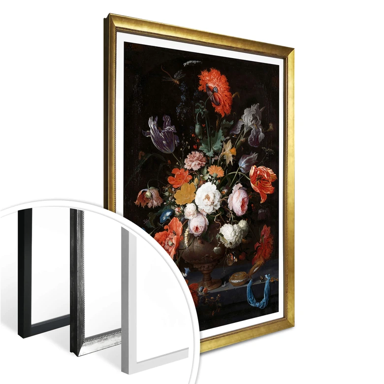 Póster Mignon - Bodegón con flores y reloj 