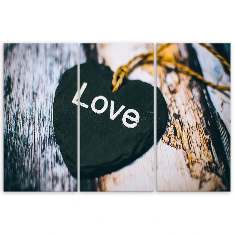 3-delt lærredstryk Heart Wood Love Shabby 