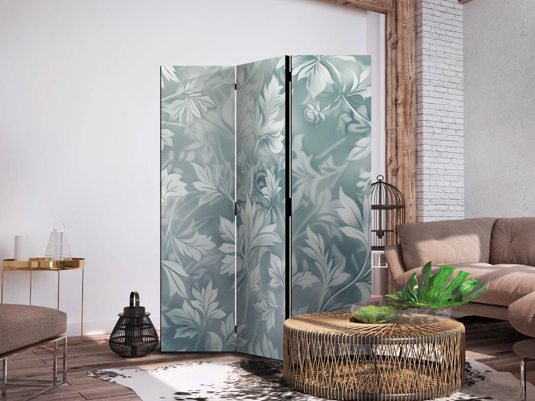 Paravent, Raumteiler freistehend, Trennwand - Ornaments in Rubbed Faded Turquoise: Floral Pattern 