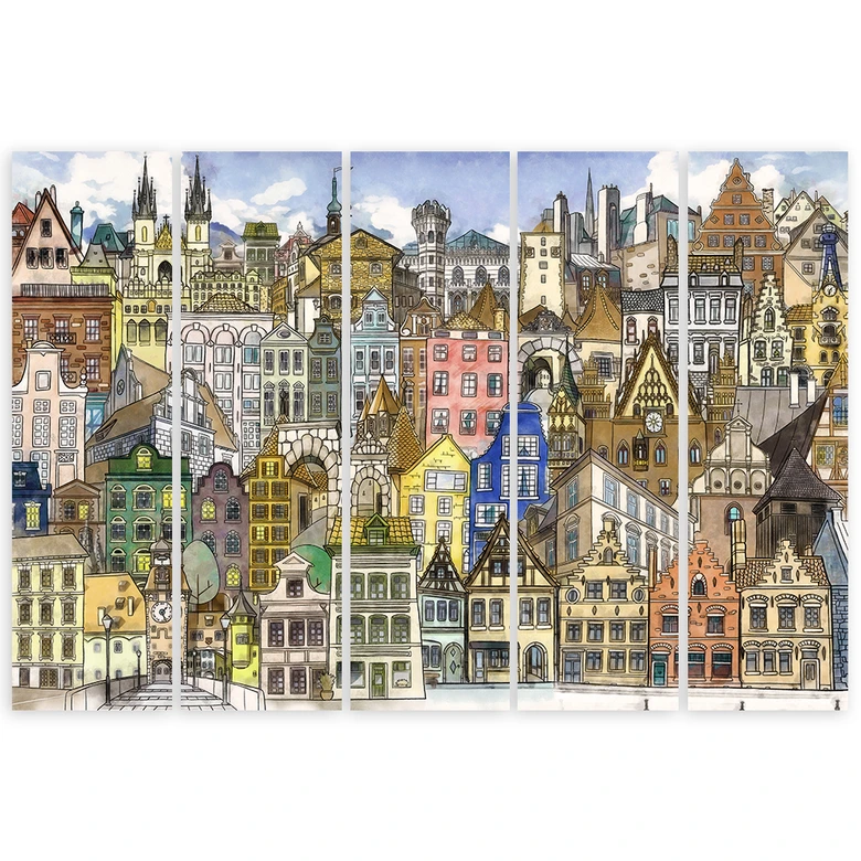 Leinwandbild 5 teilig, Fröhliche Stadt 