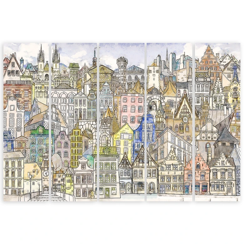 Leinwandbild 5 teilig, Fröhliche Stadt 