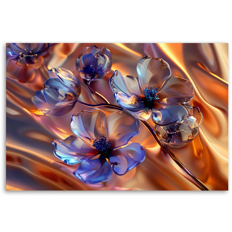 Leinwandbild, Glasblumen auf goldenem Hintergrund 