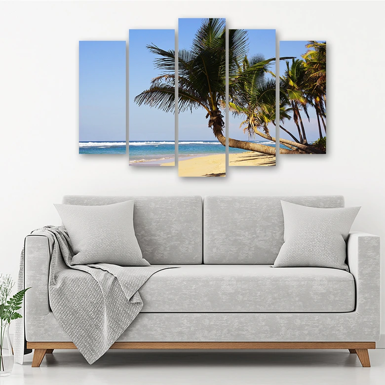 5-delige canvas print tropisch strand oceaan palmbomen 