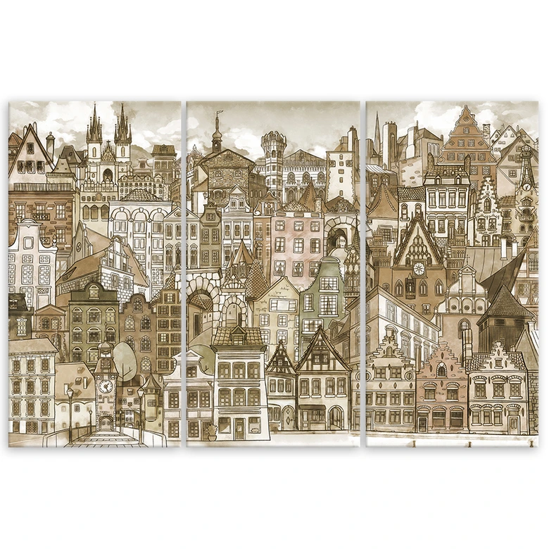 Leinwandbild 3 teilig, Fröhliche Stadt 