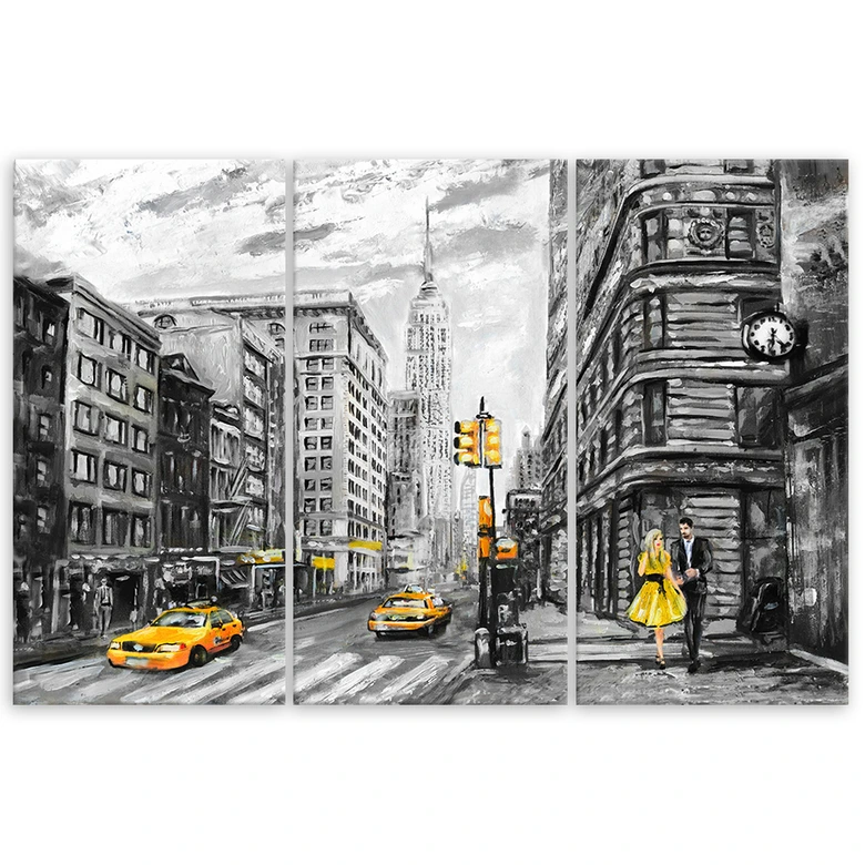3-delige canvas print, New York Taxi USA acryl 