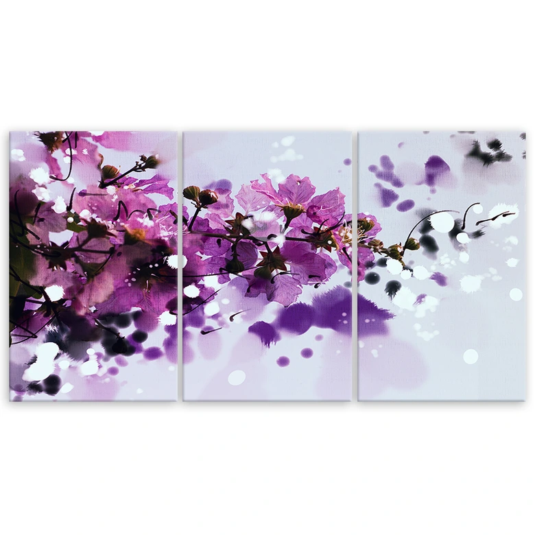 Leinwandbild 3-teilig, Blumen Lila Natur 