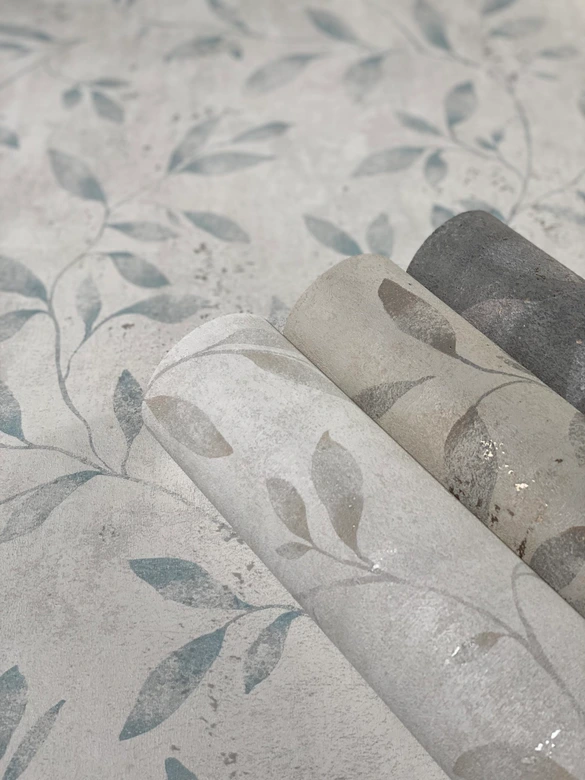 Vliestapete mit Blattmotiv und Metallic Effekt Beige Floral  