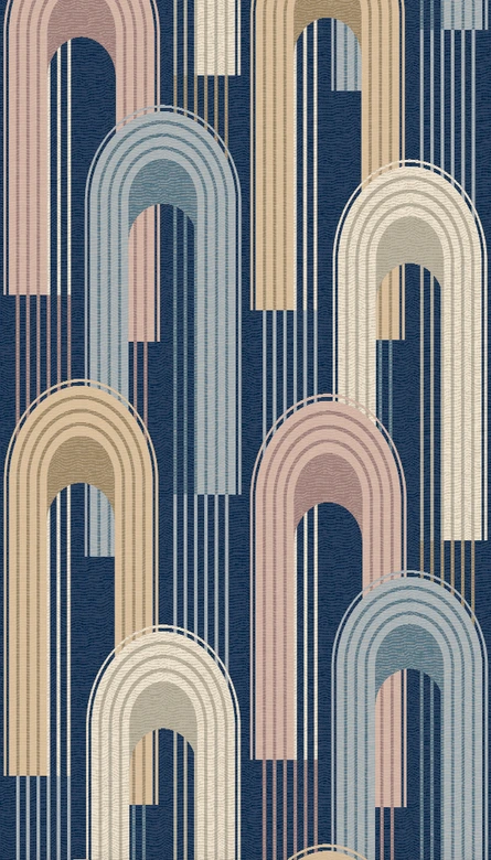 Vliestapete mit Rundbogen Motiv in blau, beige Grafisch 