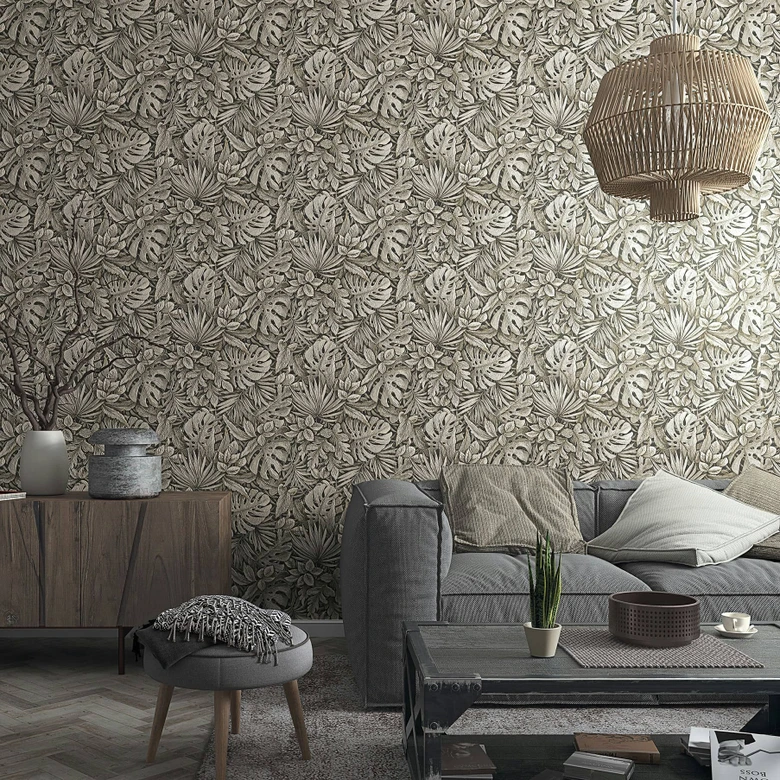 Vliestapete mit strukturiertem Blattmotiv braun Floral 