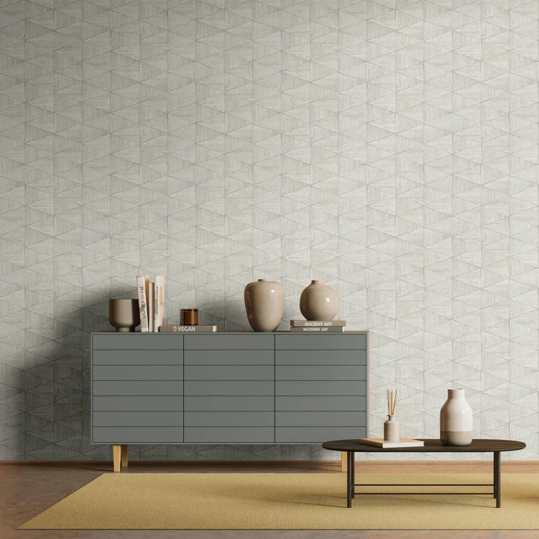Vliestapete mit geometrischem Muster, Dreiecken beige, grau Grafisch 
