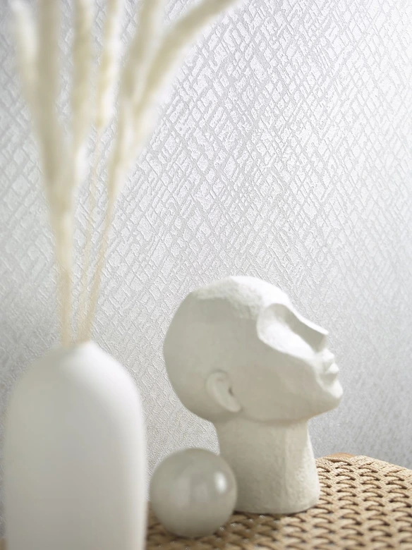 Vliestapete mit glänzendem Gitter Motiv weiß, pearl Struktur 