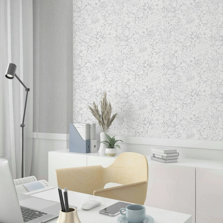 Vliestapete mit stark strukturiertem Blattmotiv weiß Floral 