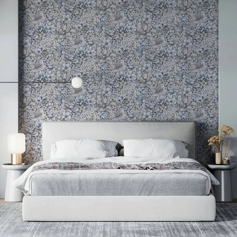 Vliestapete mit stark strukturiertem Blattmotiv lila Floral 