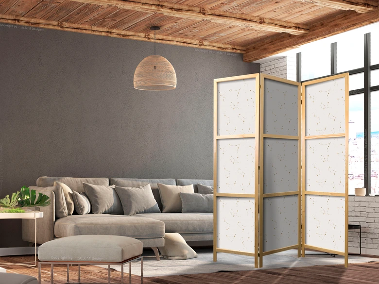 Paravent, Raumteiler freistehend, Trennwand - Star Map - Delicate Constellations in Warm Shades 