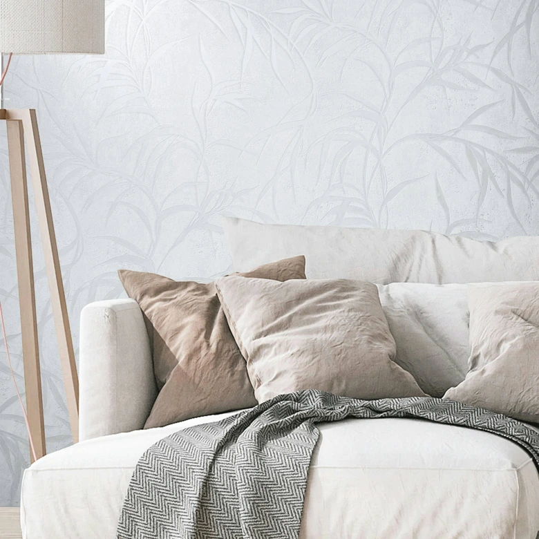 Vliestapete mit Blättern in Betonoptik weiß Floral 
