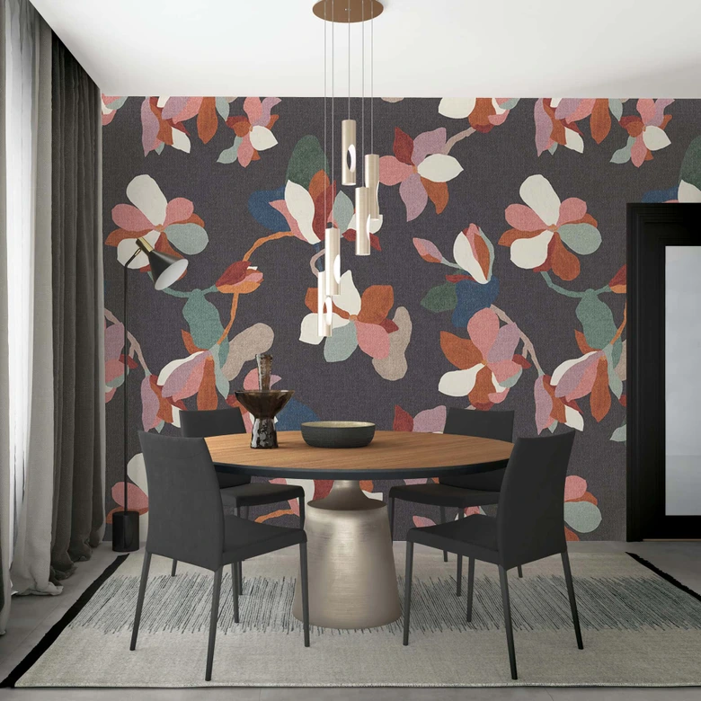 Fototapete Blumen, Blätter Floral Natur, Modern in Anthrazit 