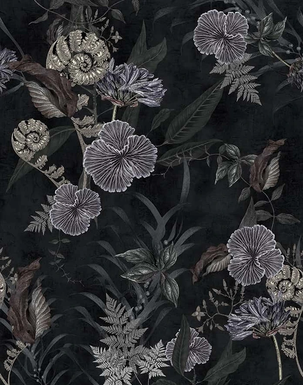 Fototapete Blumen, Blätter Floral Natur, Modern in Schwarz 