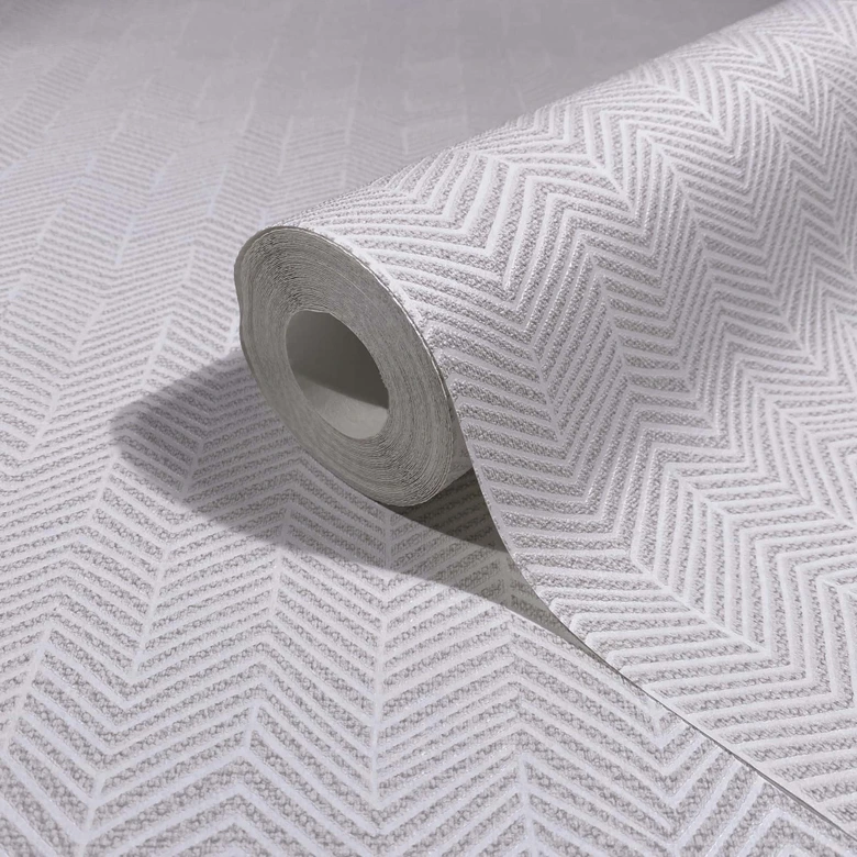 Vliestapete Fischgratmuster, 3D-Optik Grafisch Modern in Weiß 