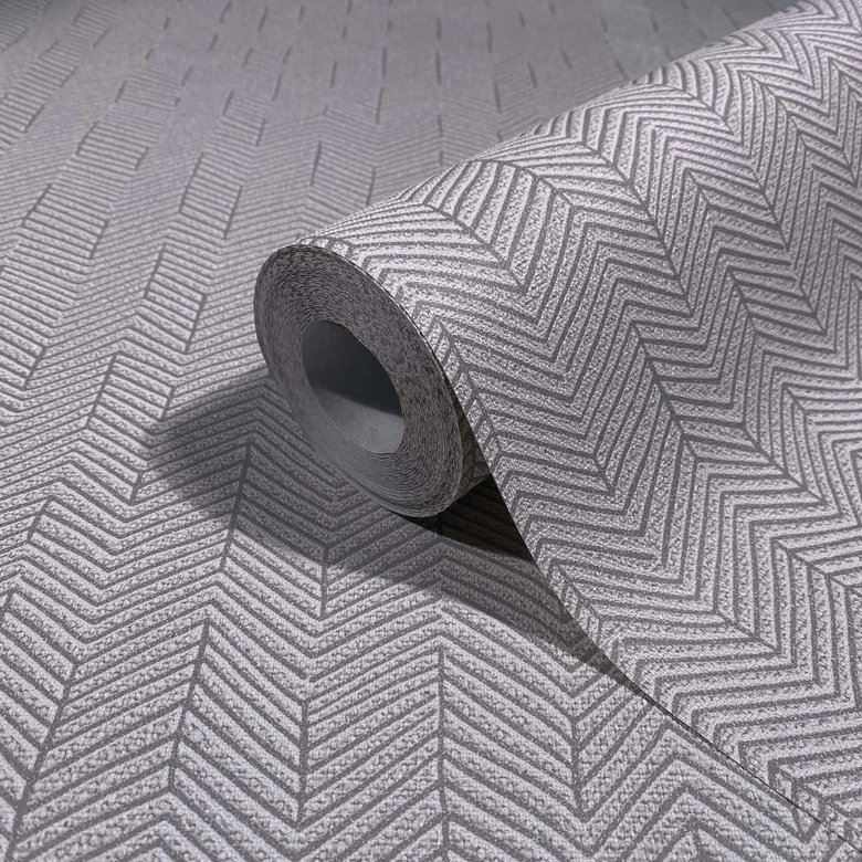 Vliestapete Fischgratmuster, 3D-Optik Grafisch Modern in Grau 