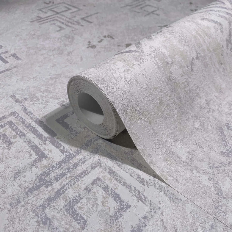 Papel pintado no tejido aspecto hormigón gráfico moderno en gris 