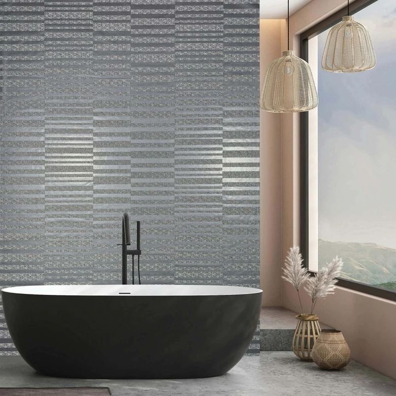 Papel pintado no tejido rayas horizontales moderno en gris 