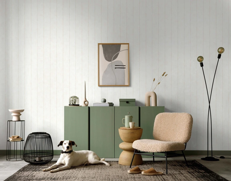 Vliestapete mit feiner Linienoptik hellbeige Streifen 