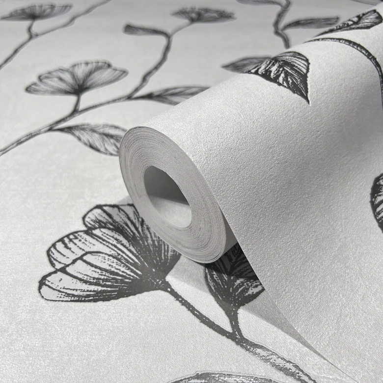 Papier peint intissé gris argenté floral pour salon chambre cuisine papier peint marburg 