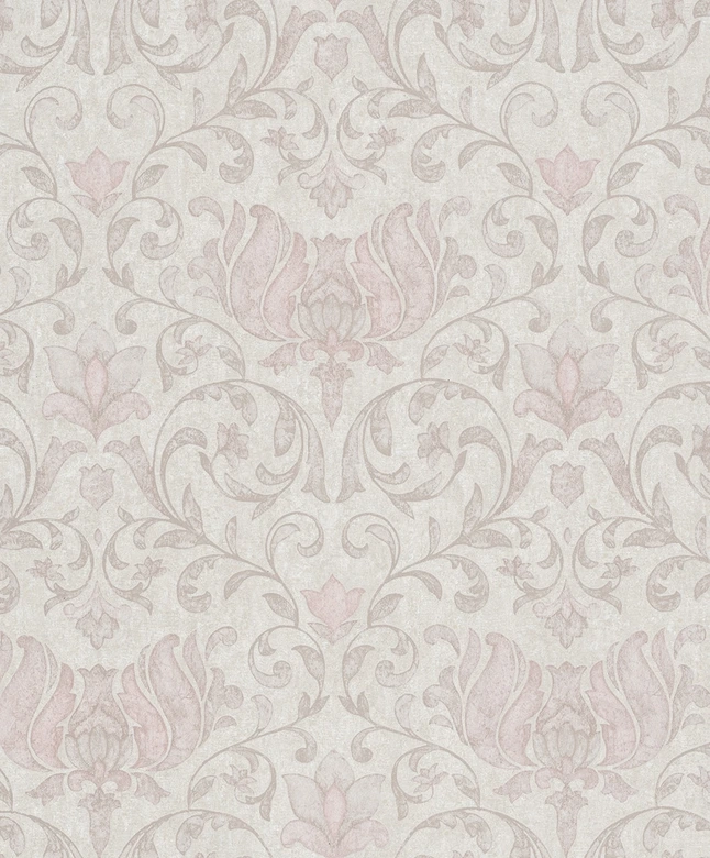 Vliestapete mit Blumen, Blätter ornamental glänzend grau Floral 