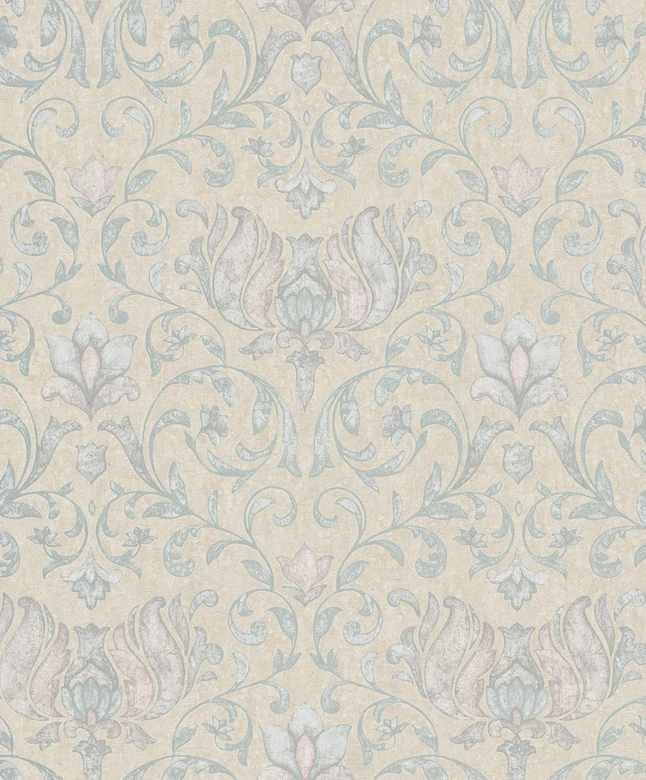 Vliestapete mit Blumen, Blätter ornamental glänzend beige Floral 