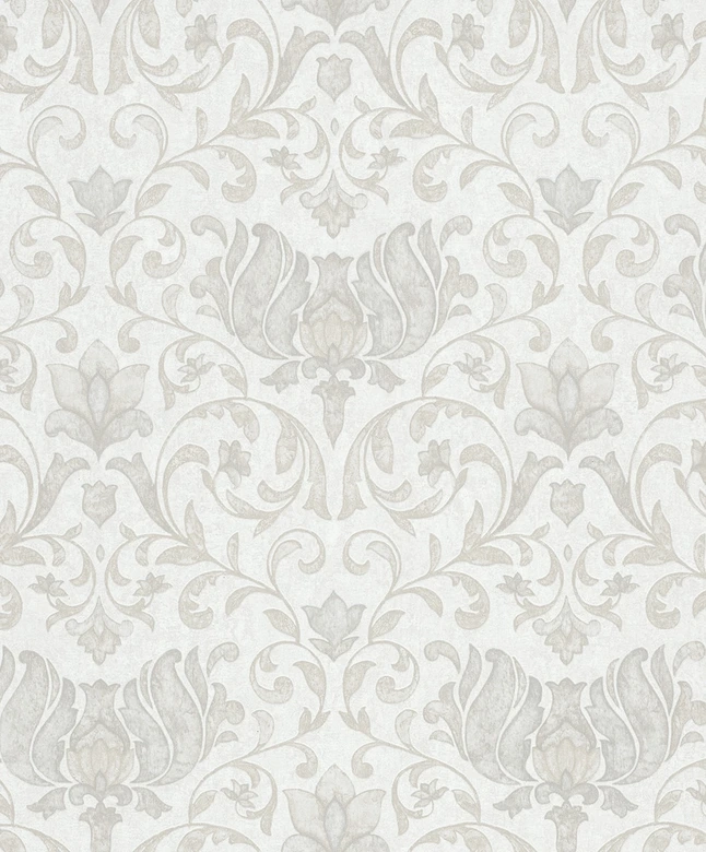 Vliestapete mit Blumen, Blätter ornamental glänzend weiß Floral 