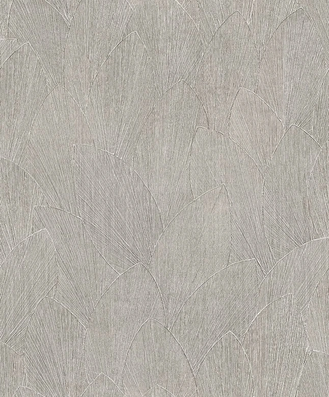 Papier peint intissé avec motif à feuilles structuré gris Floral 