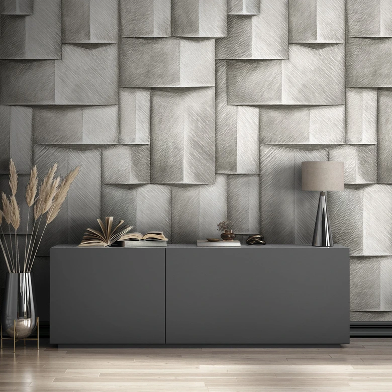 Vliestapete mit Holzmotiv geometrisch weiß, schwarz 3D-Optik 2,70 x 1,59 m 