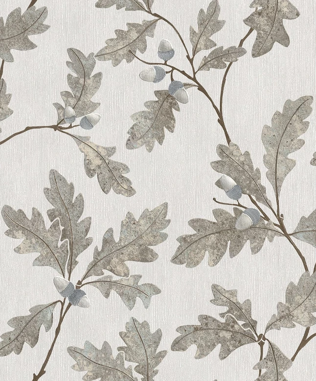 Vliestapete mit Blattmotiv mit Kastanien grau Floral 