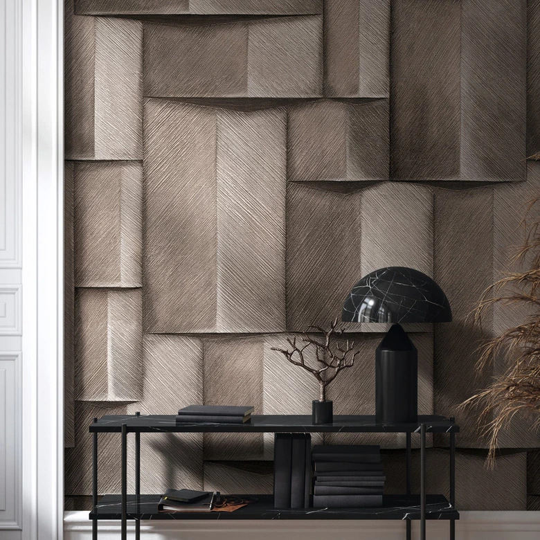 Vliestapete mit Holzmotiv geometrisch weiß, braun 3D-Optik 2,70 x 1,59m 