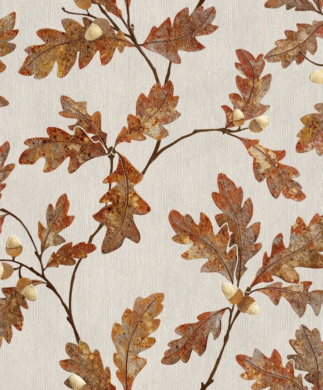 Vliestapete mit Blattmotiv mit Kastanien grau, braun Floral 