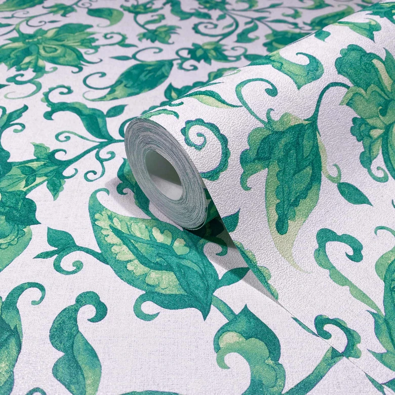Non-woven wallpaper leaves, tendrils floral nature matt in gray  