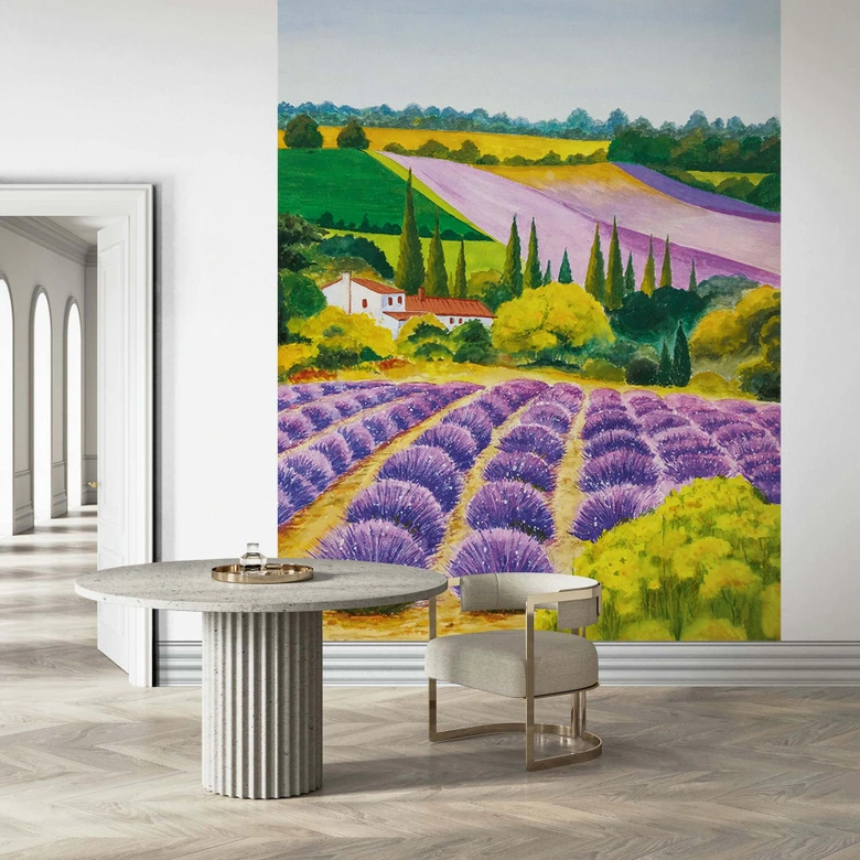Fotobehang landschap grafisch natuur mat in paars voor woonkamer 2,70 x 2,12m 