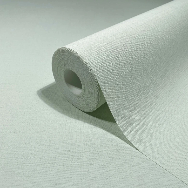 Non-woven wallpaper textured plain modern matt in green  