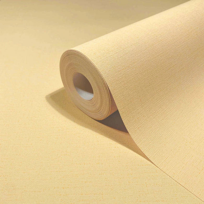 Non-woven wallpaper textured plain modern matt in yellow  
