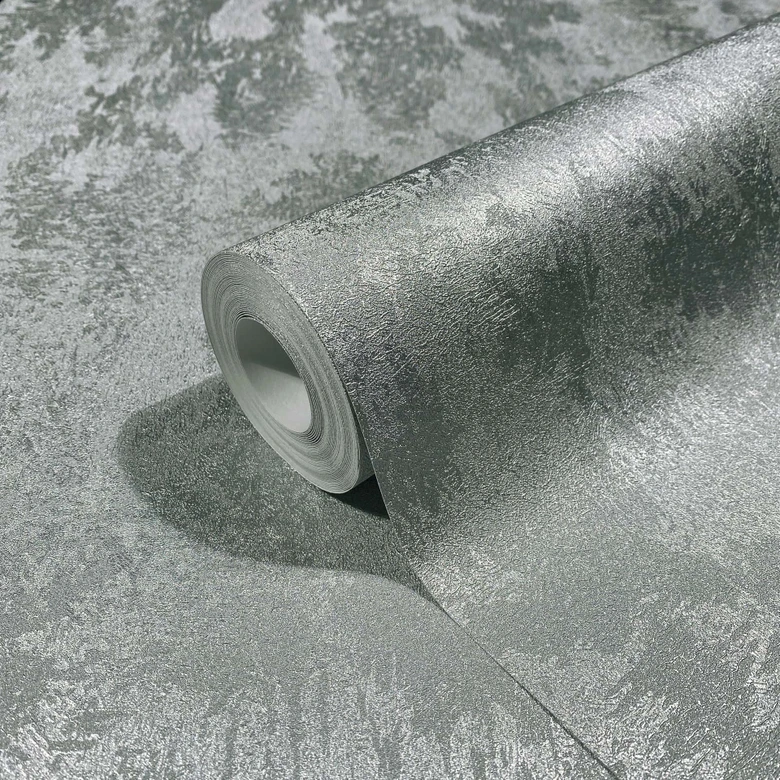 Non-woven wallpaper concrete look metal look modern glossy in silver  