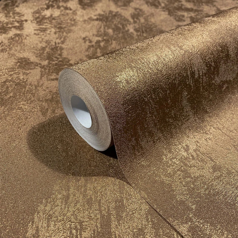 Vliesbehang betonlook metaallook modern glanzend in koper  