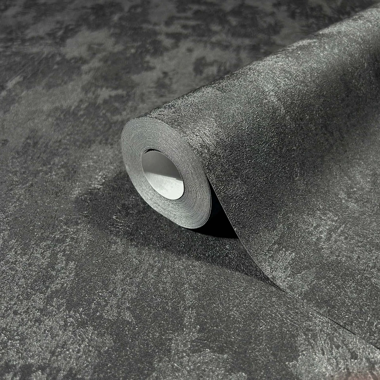 Non-woven wallpaper concrete look metal look modern glossy in black  