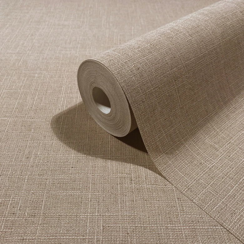 Non-woven wallpaper textile, textured plain modern matt in brown 