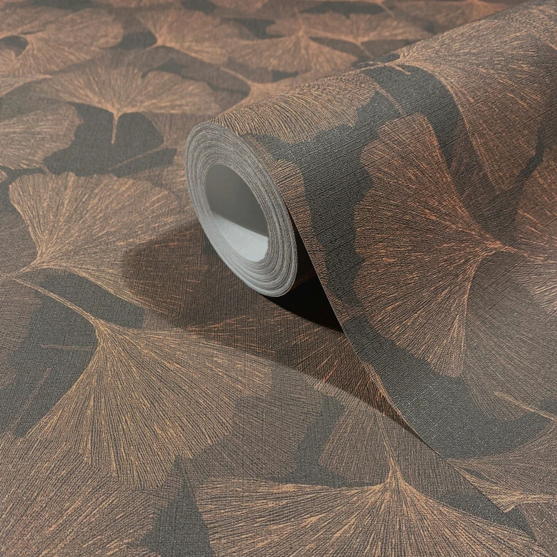 Vliestapete 3D, Blätter Floral Natur matt in Braun 