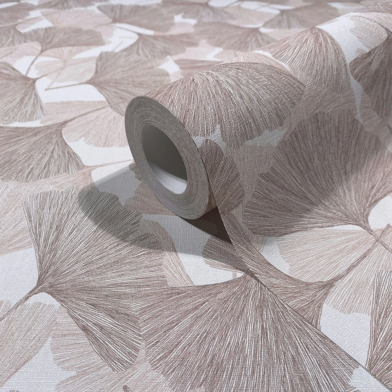 Vliestapete 3D, Blätter Floral Natur matt in Beige Braun 
