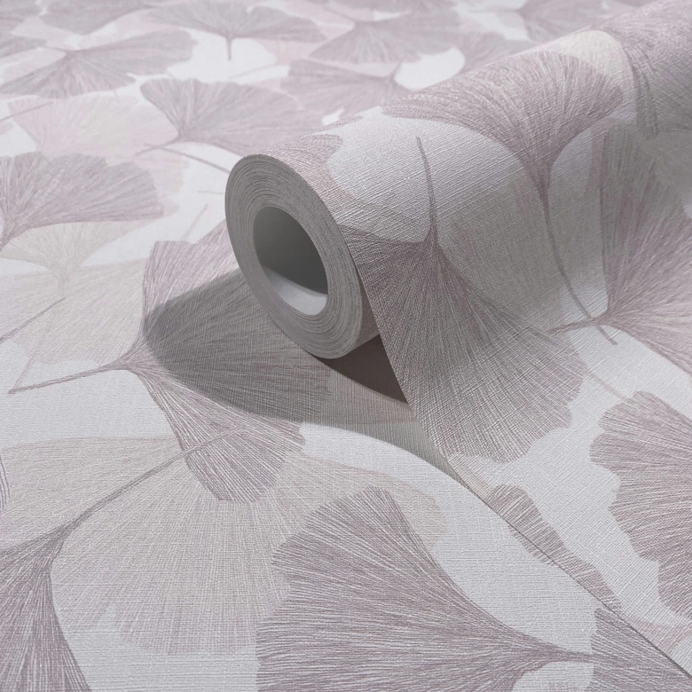 Vliestapete 3D, Blätter Floral Natur matt in Grau Beige 