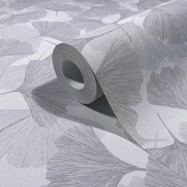 Vliestapete 3D, Blätter Floral Natur matt in Grau 